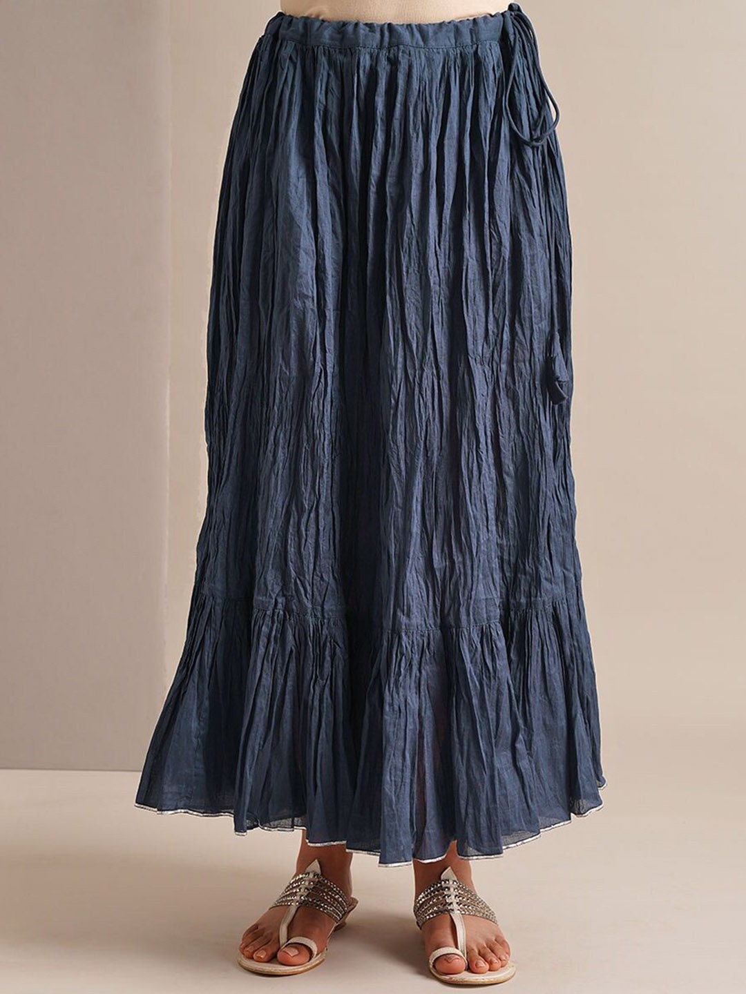 

JAYPORE Cotton Maxi Tiered Women Skirt, Navy blue