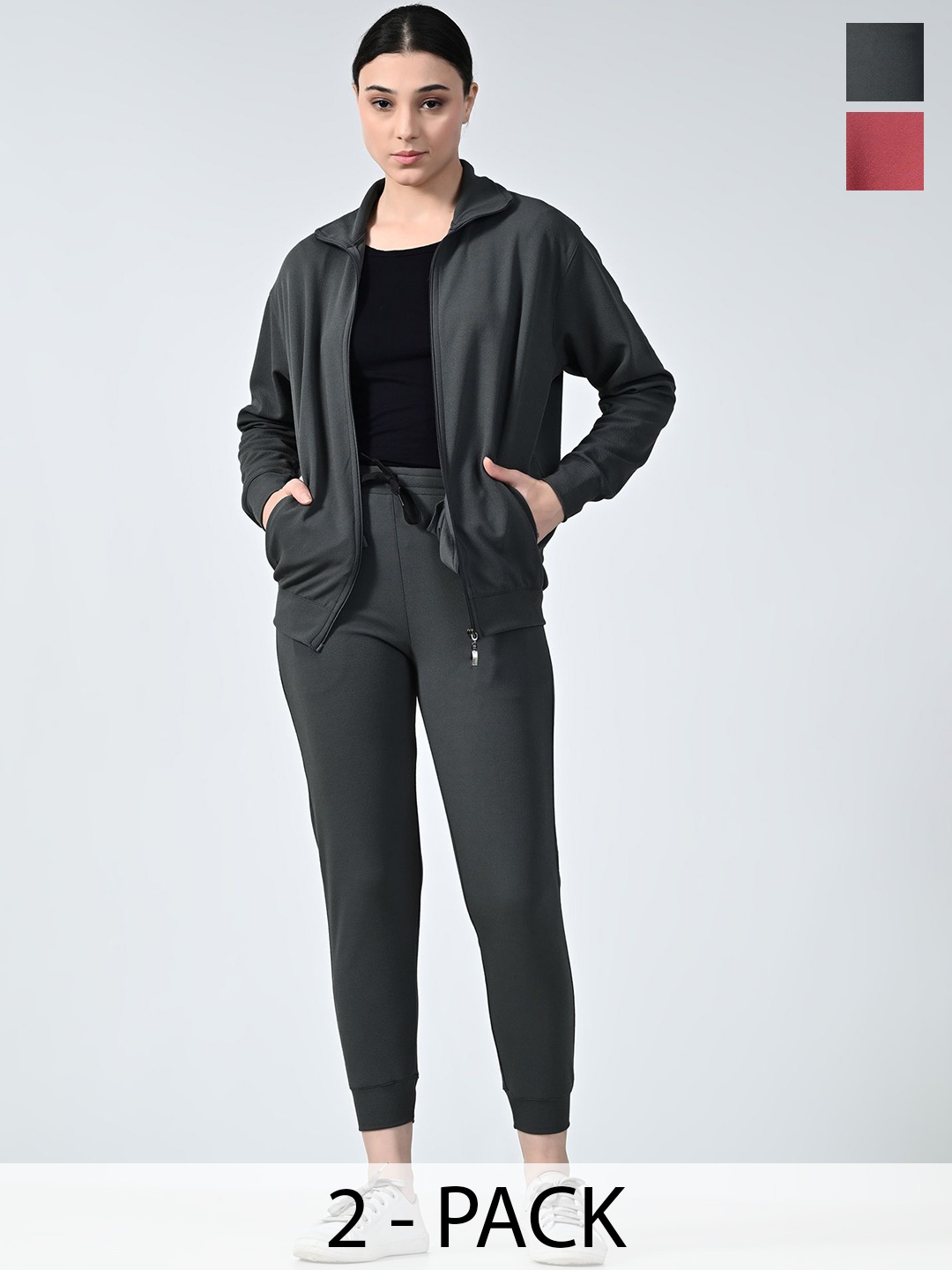 

BAESD Pack Of 2 High-Rise Spread Collar Long Sleeves Tracksuits, Grey
