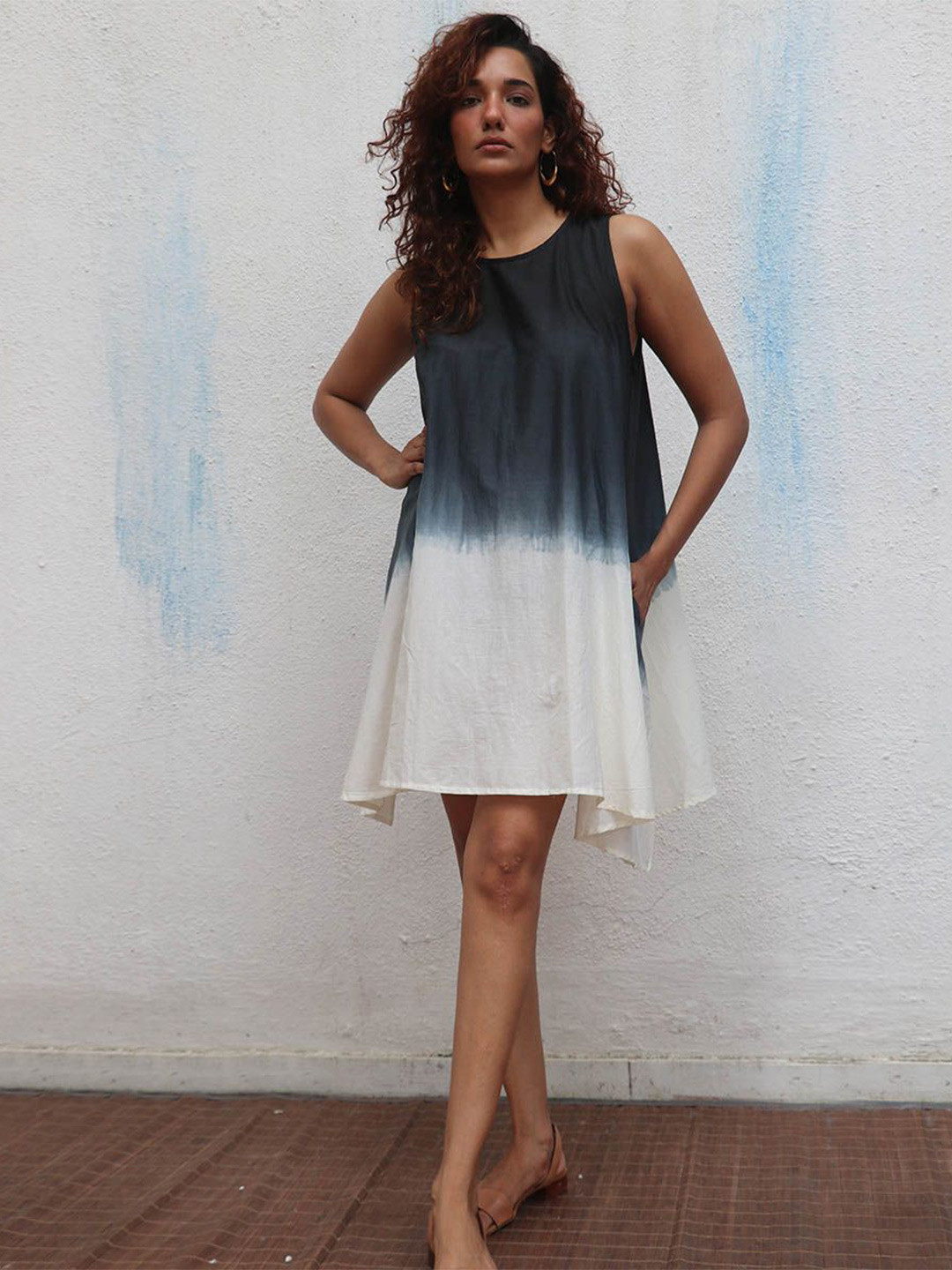 

Chidiyaa Tie and Dye Dyed A-Line Dress, Black