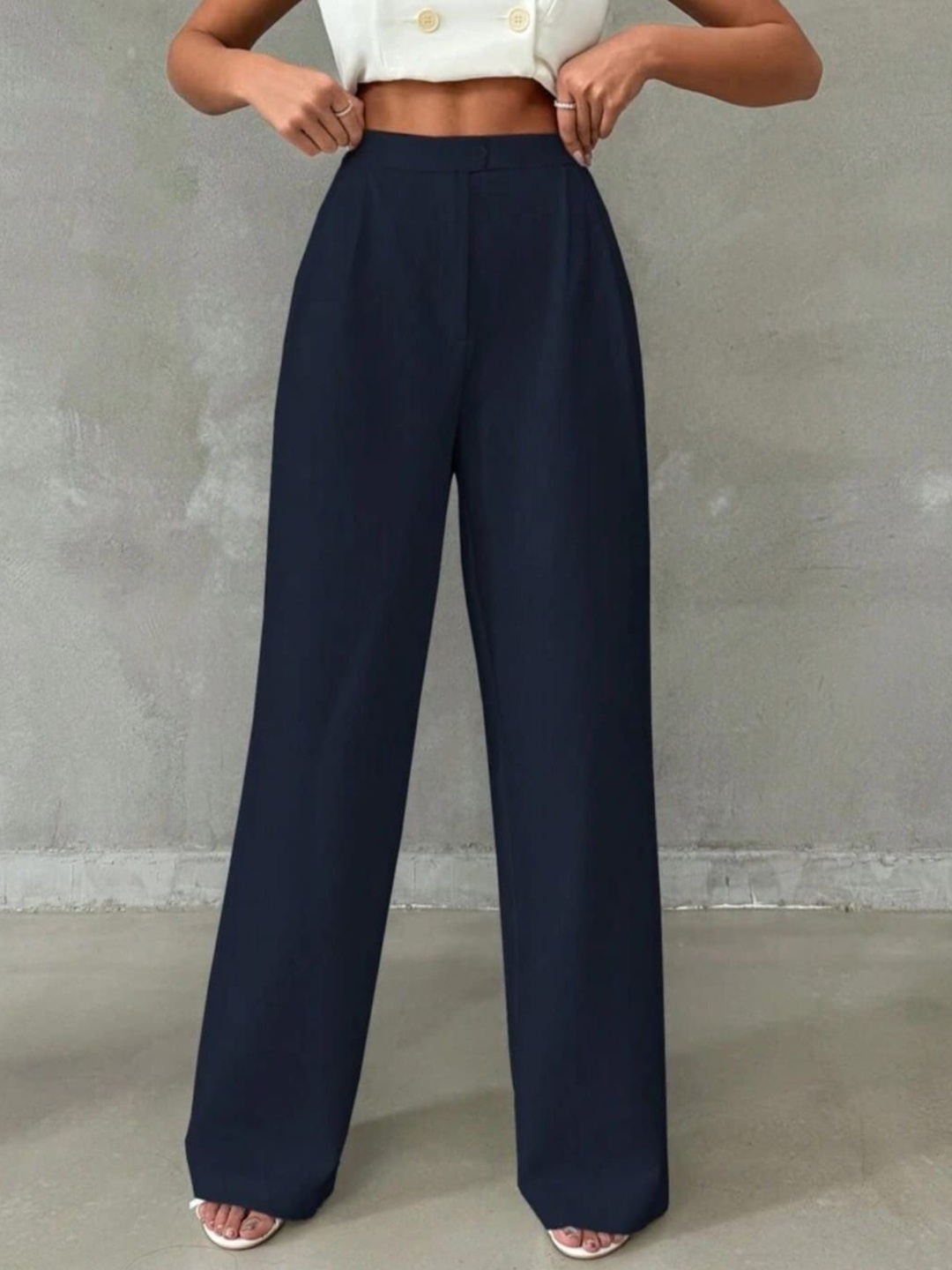 

BROADSTAR Women Pleated Korean Pants, Navy blue