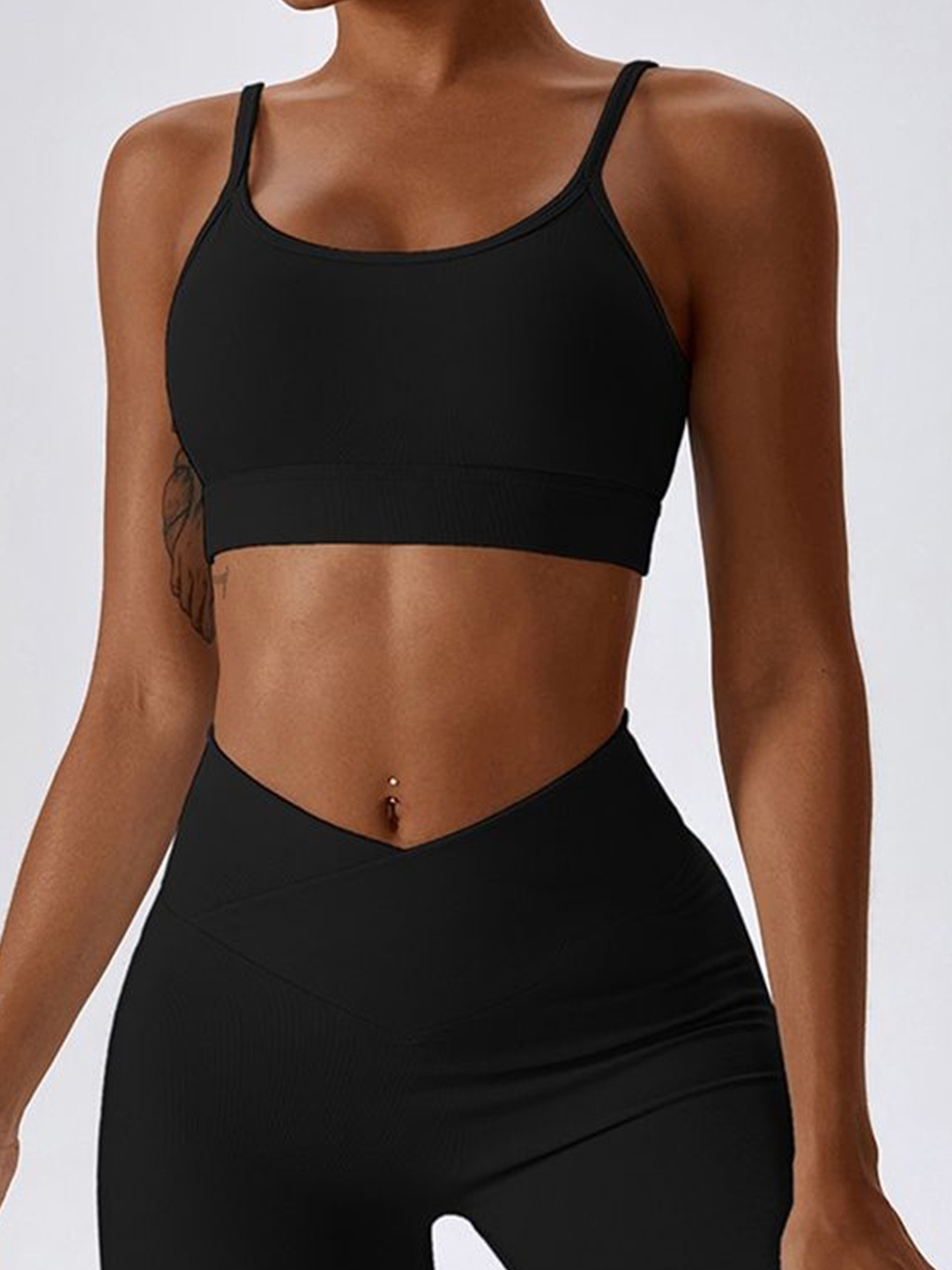 

LULU & SKY Women Solid Shoulder Straps Nylon Top, Black