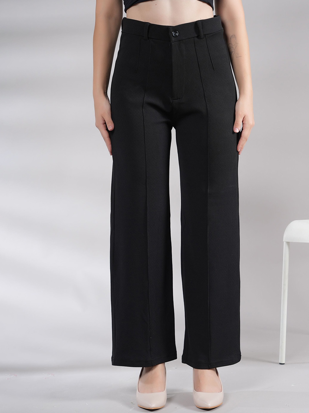

BAESD Women High-Rise Easy Wash Trousers, Black