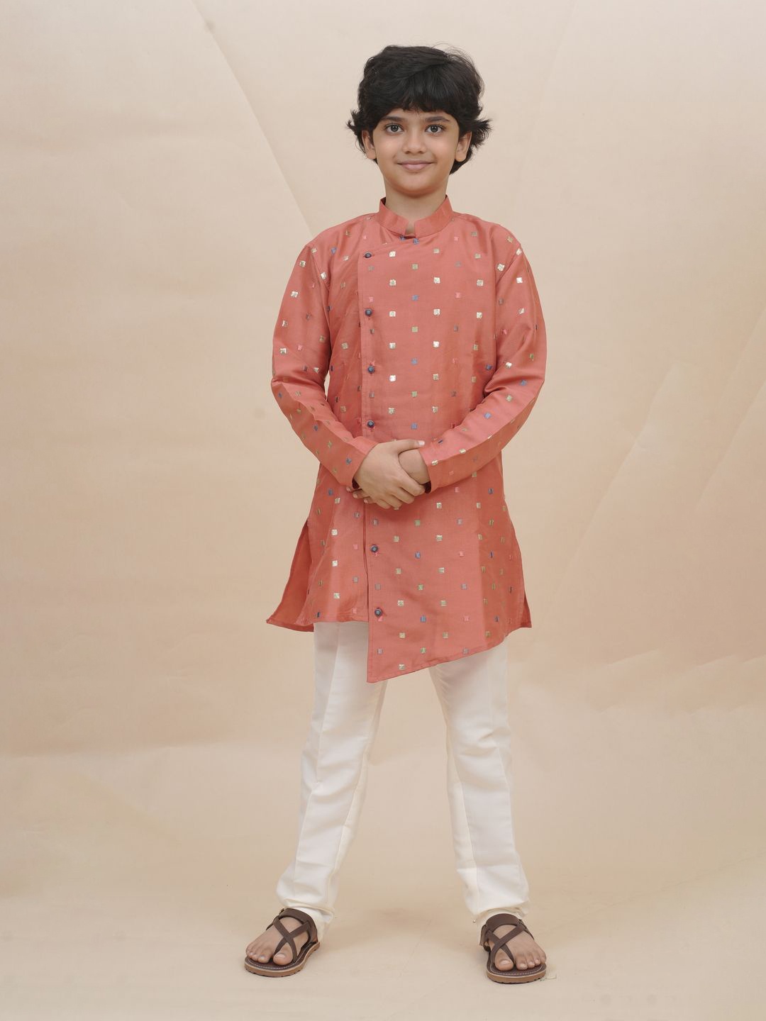 

Sangria Boys Printed Regular Kurta with Trousers, Rust