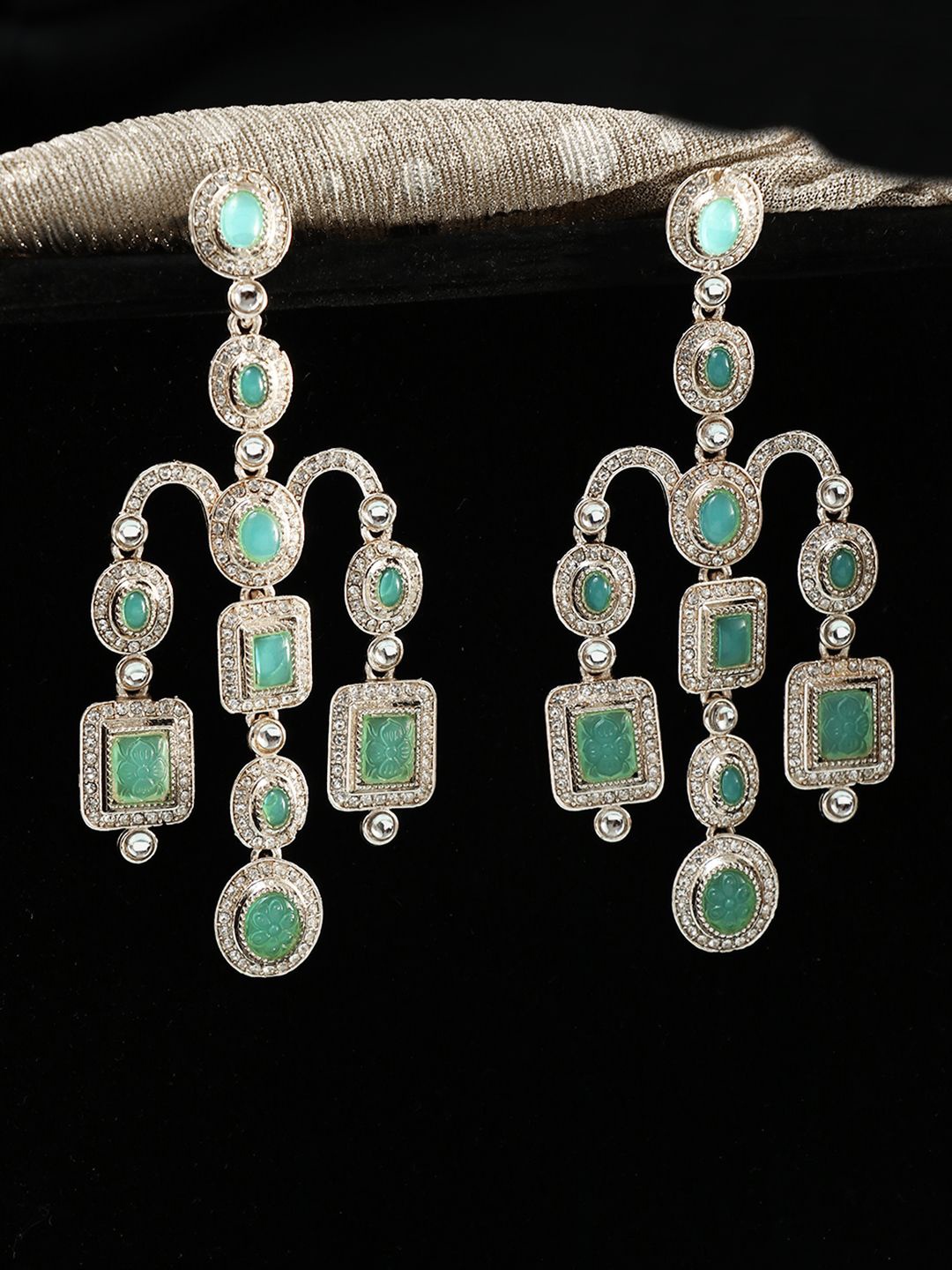 

Adwitiya Collection Gold Plated Cubic Zirconia Studded Drop Earrings