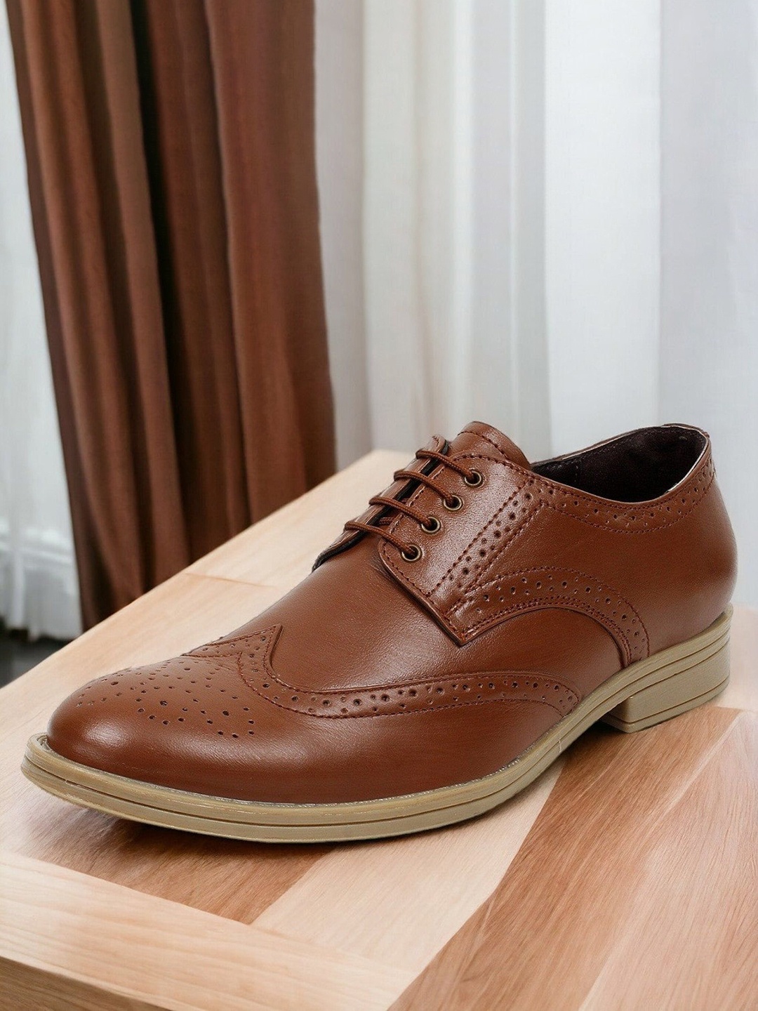 

SeeandWear Men Leather Brogues Formal Shoes, Tan