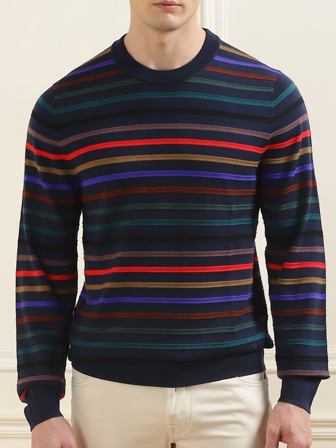 

PS By Paul Smith Men Striped Woollen Pullover, Blue