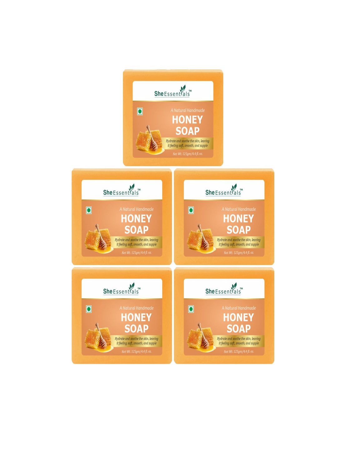 

She Essentials Set Of 5 Natural Honey Bath Soap - 125 g Each, Transparent