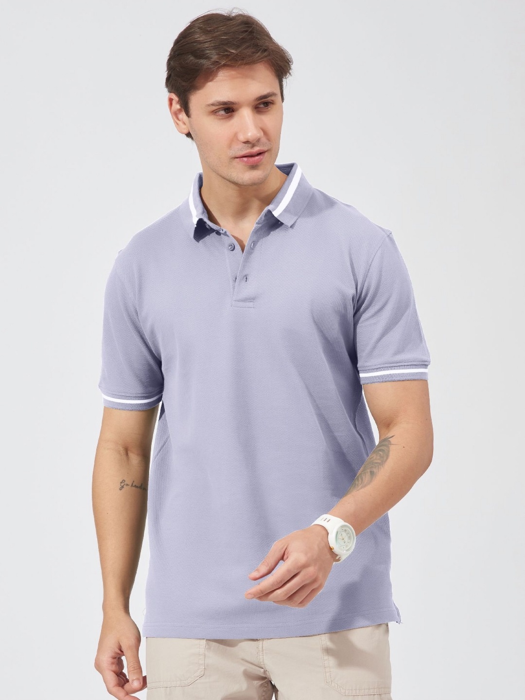 

Maniac Men Solid Polo Collar Cotton Slim Fit T-shirt, Purple