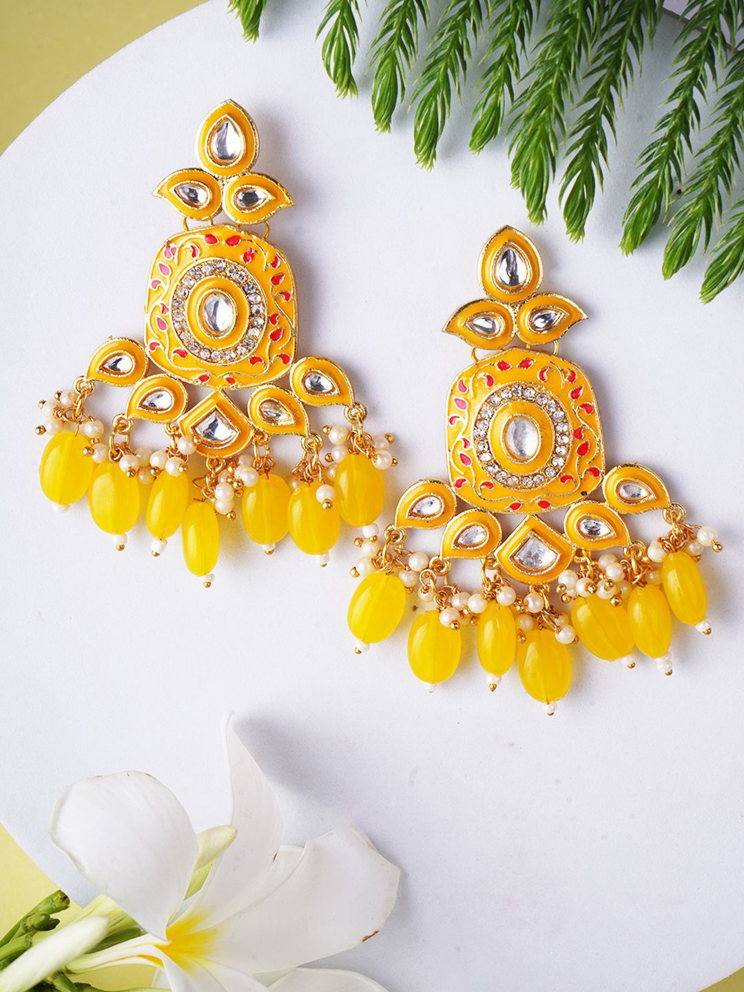 

Anouk Gold Plated Kundan & Pearl Studded Classic Drop Earrings, Yellow