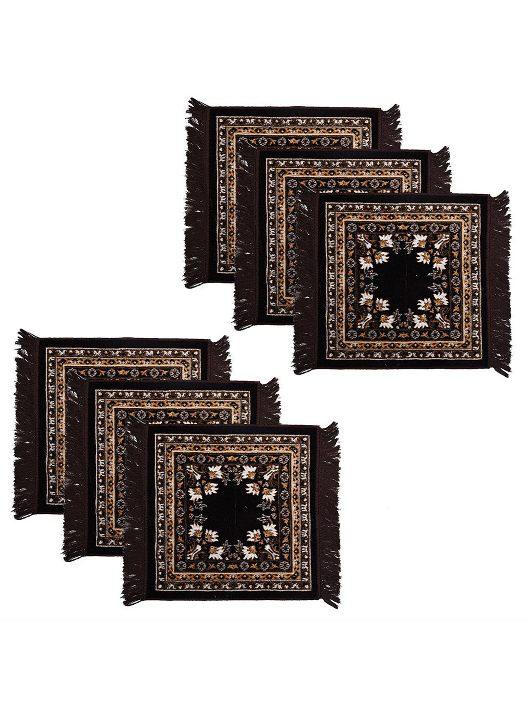 

Kuber Industries Brown & Black 6 Pieces Floral Printed Velvet Pooja Mats