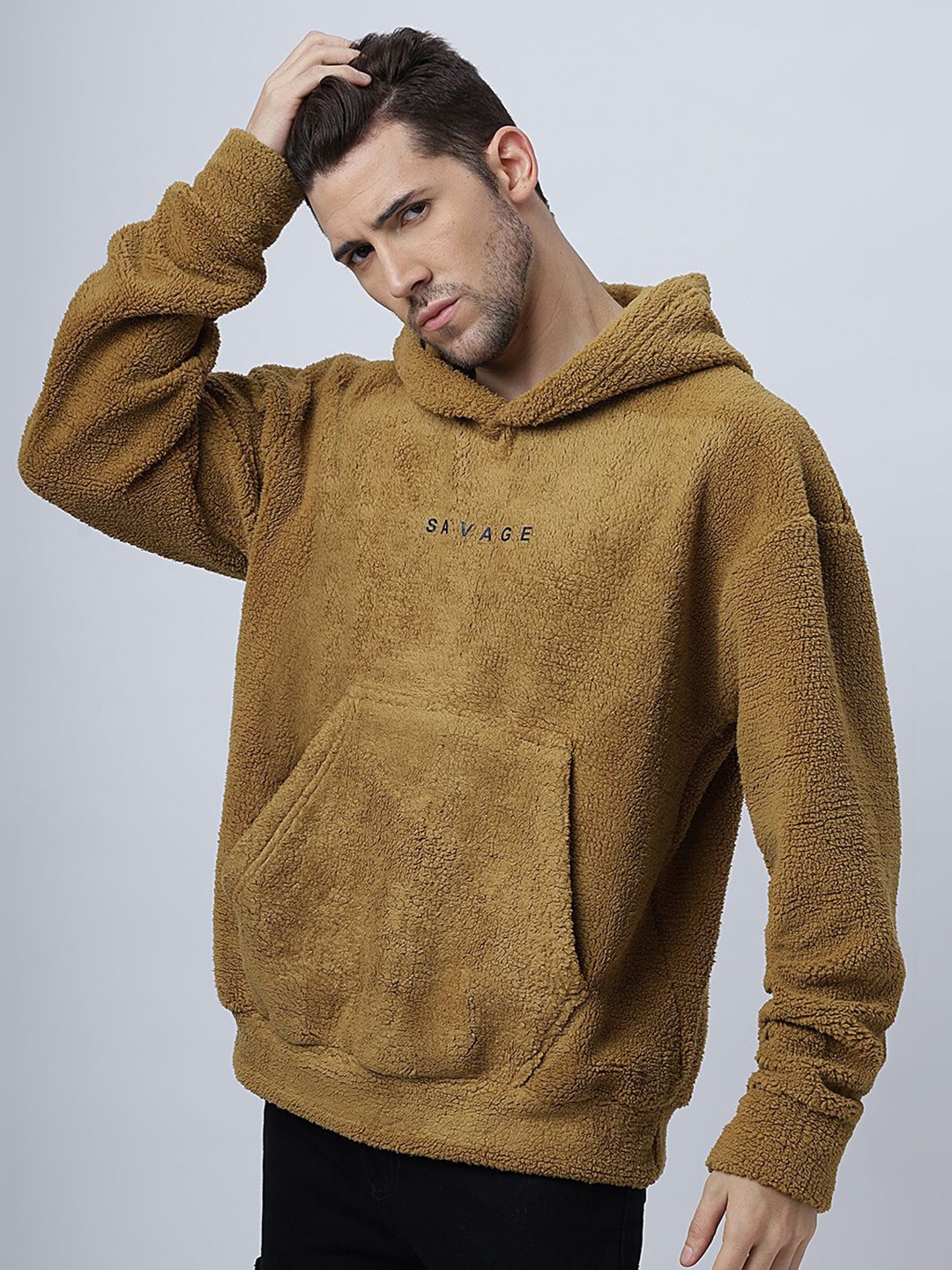 

Be Savage Men Hooded Long Sleeves Sweatshirt, Brown