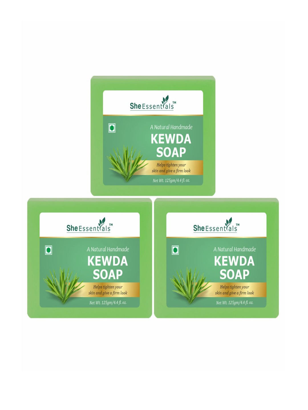 

She Essentials Set Of 3 Natural Kewda Soap - 125 g Each, Transparent