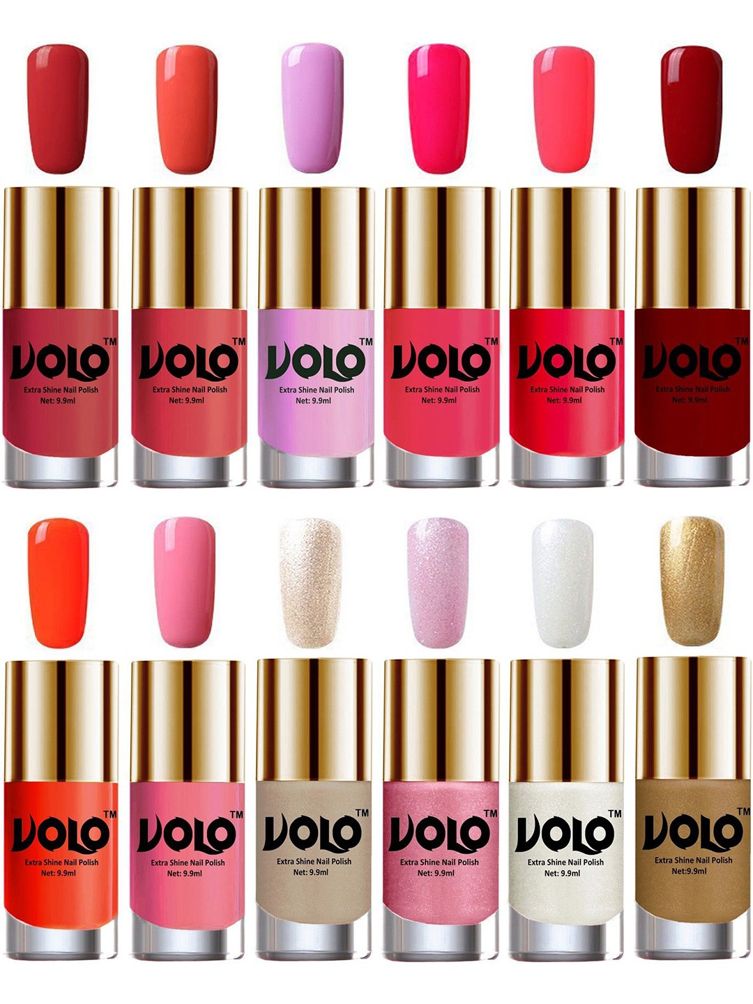 

VOLO Set Of 12 Luxury Super Shine Nail Polish - 10 ml Each-Combo-No-274, Multi
