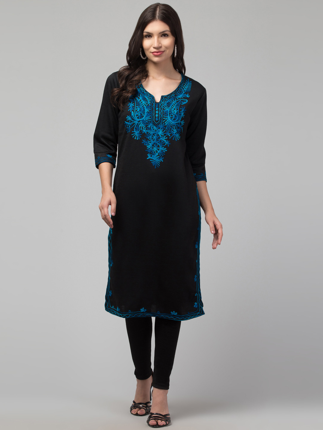 

Trend Level Women Embroidered Woollen Kurta, Black
