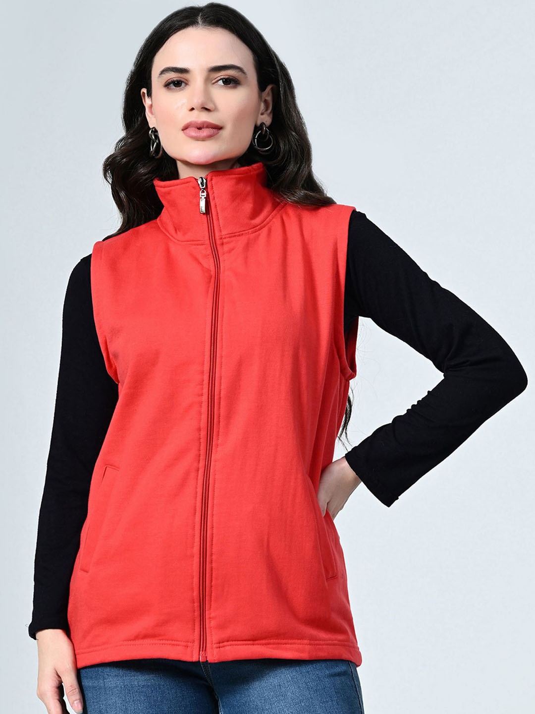 

BAESD Women Fleece Lightweight Stand Collar Sleeveless Open Front Jacket, Red