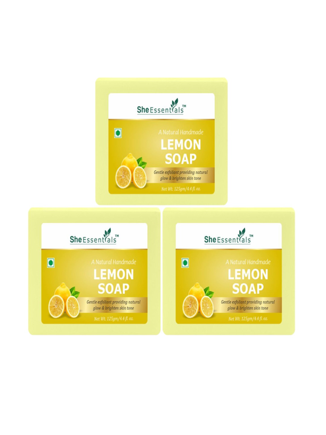 

She Essentials Set Of 3 Natural Lemon Soap - 125 g Each, Transparent