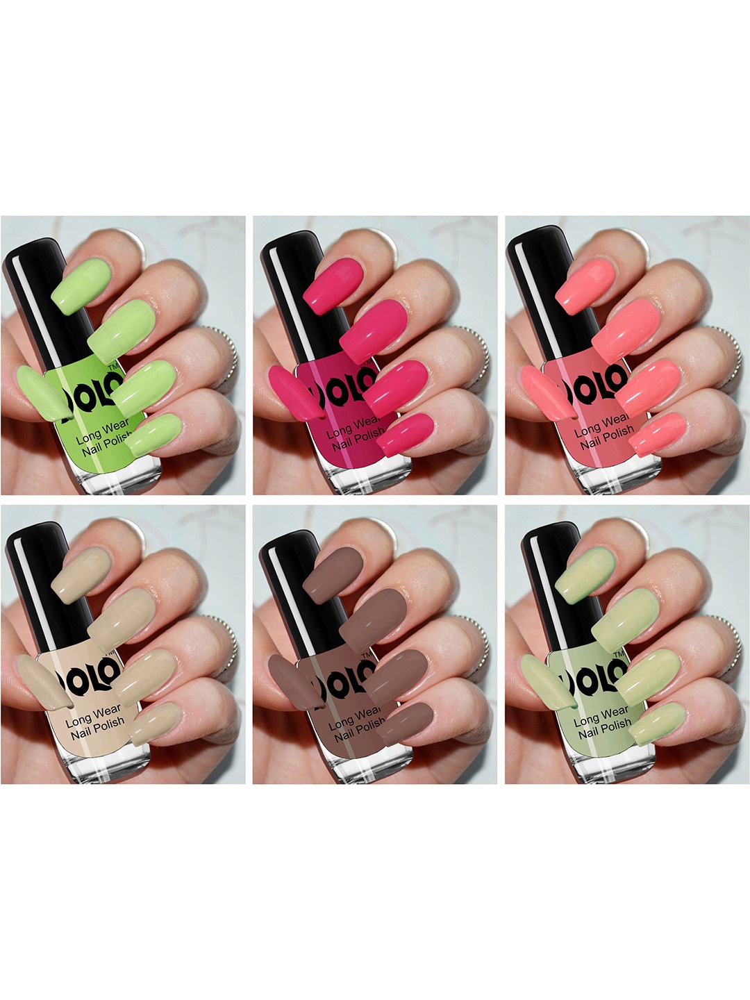 

VOLO Set Of 6 Extra Shine Long Wear Shades Nail Polish- 9.9ml Each-VT- 028, Green