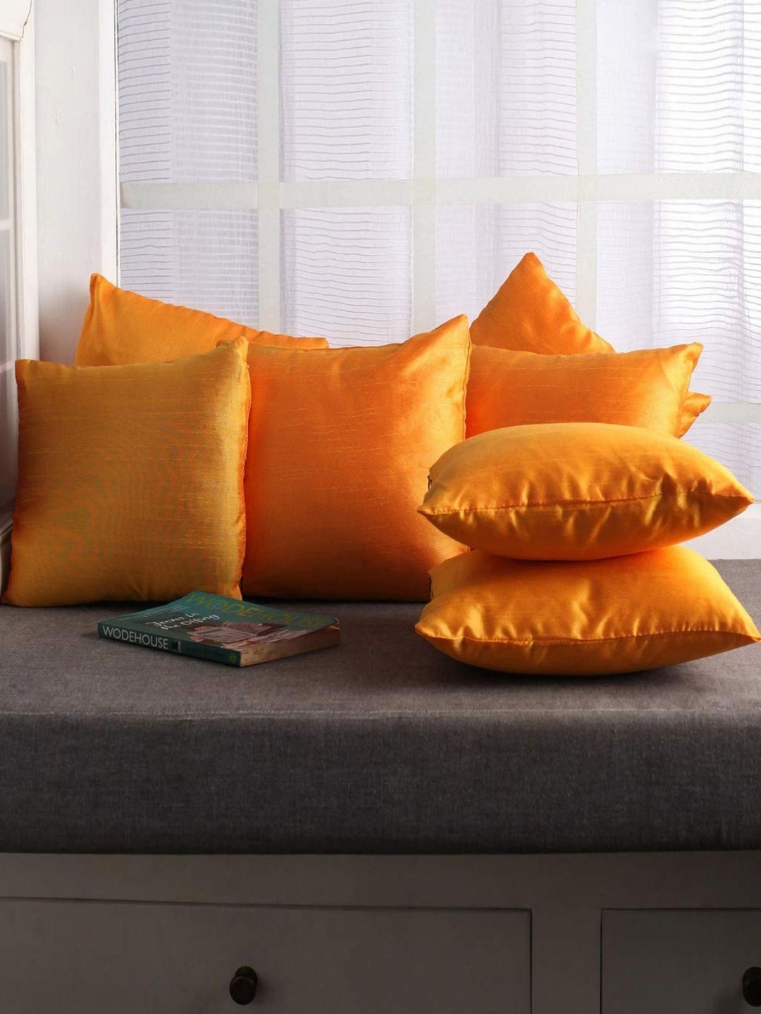 

Lushomes Yellow Set of 10 Square Cushion Covers