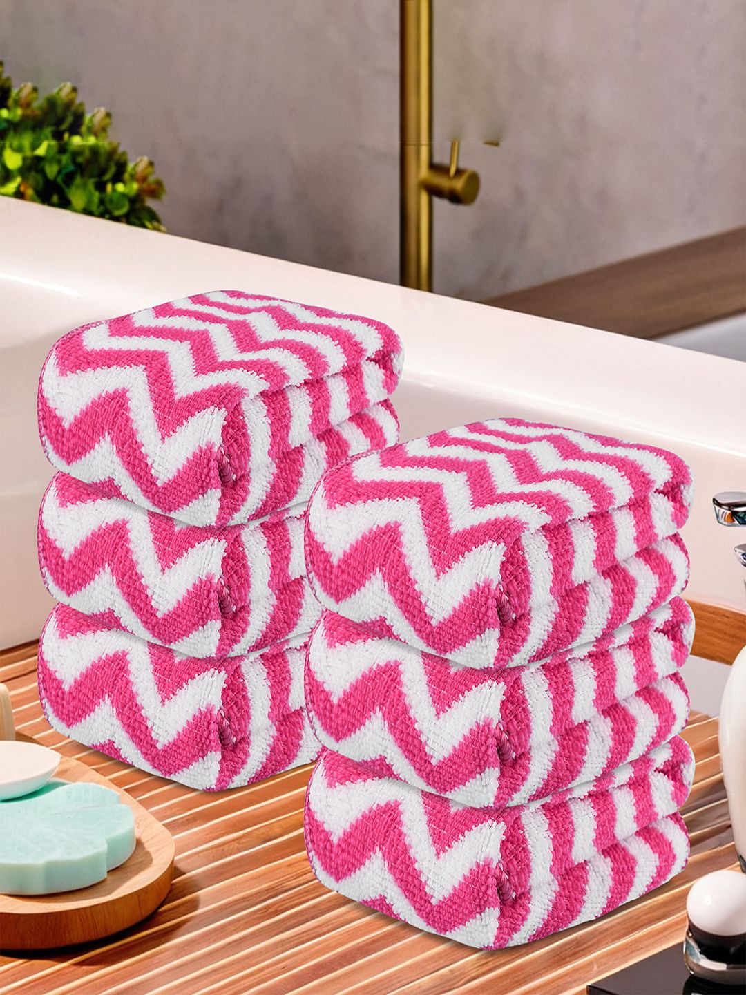 

Kuber Industries Pink 6 Pieces Printed Super Absorbent 250 GSM Microfibre Face Towels