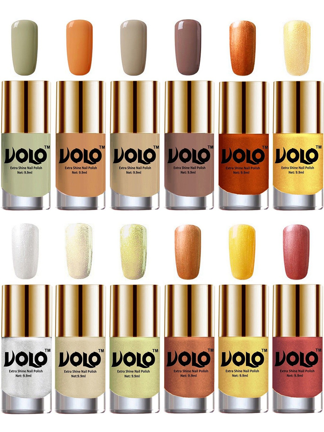 

VOLO Set Of 12 Luxury Super Shine Nail Polish - 9.9 ml Each-Combo No-97, Yellow