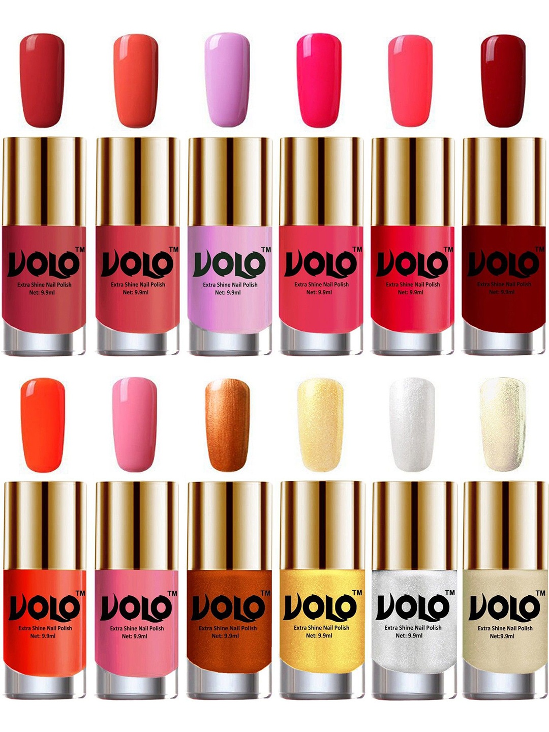 

VOLO Set of 12 Luxury Super Shine Vibrant Shades Nail Polish -9ml Each-Combo No-275, Multi