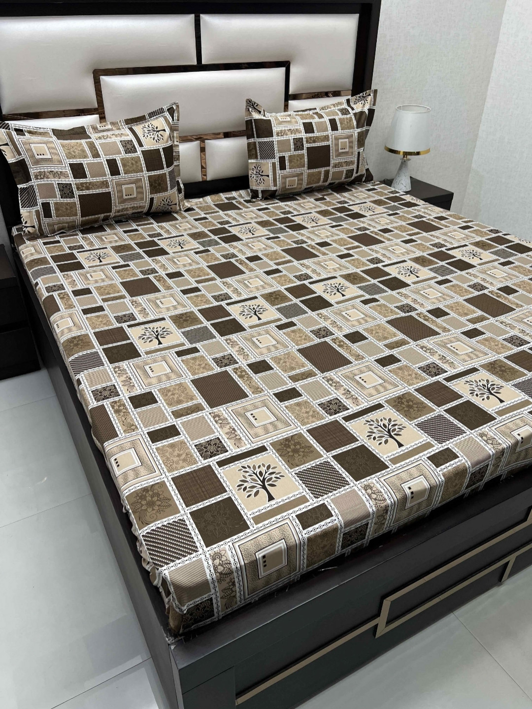 

Pure Decor Velar Sib Brown & White Ethnic Motifs Cotton 350 TC King Bedsheet Set