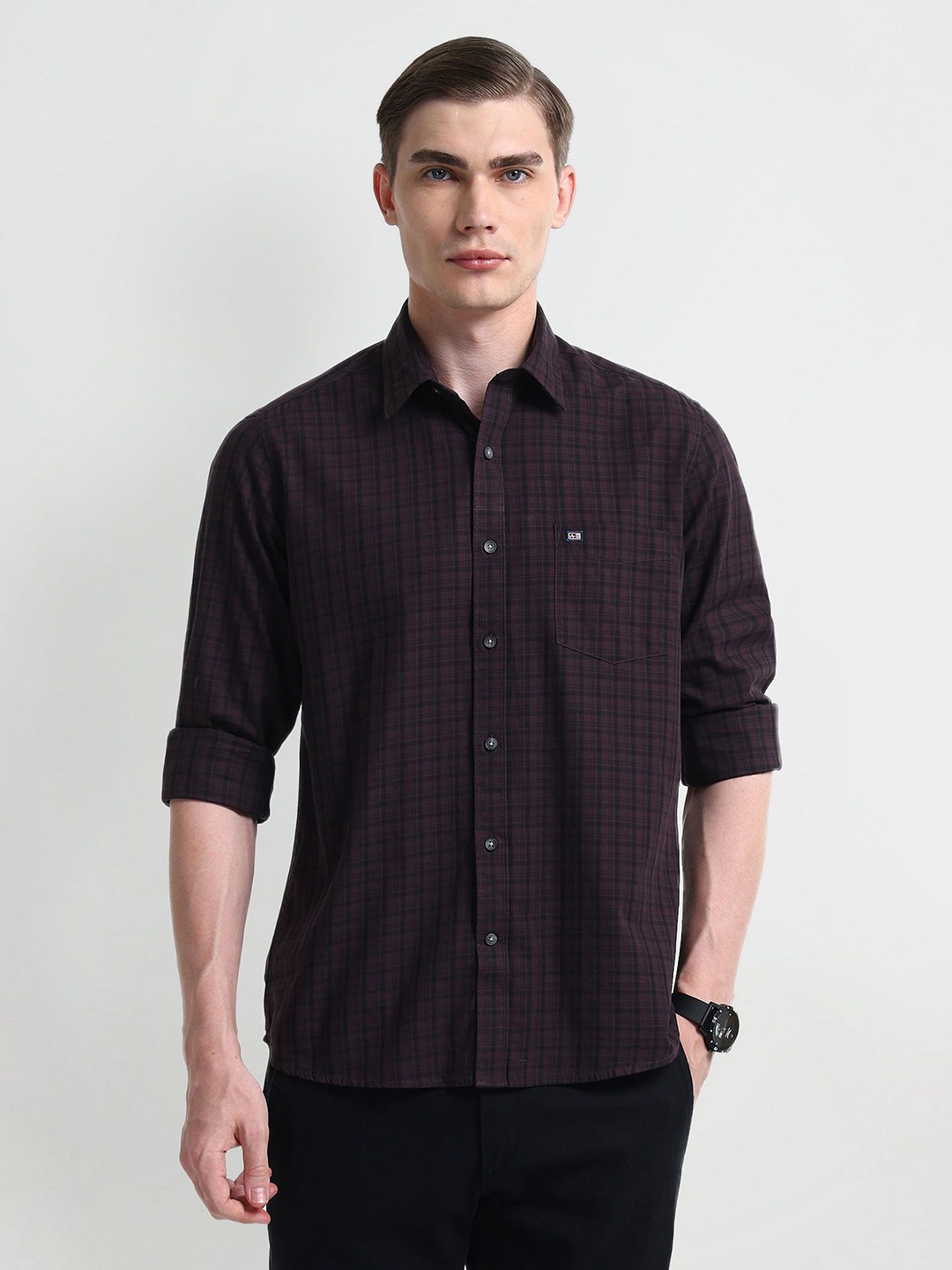 

Arrow Sport Men Slim Fit Tartan Checks Opaque Checked Casual Shirt, Brown