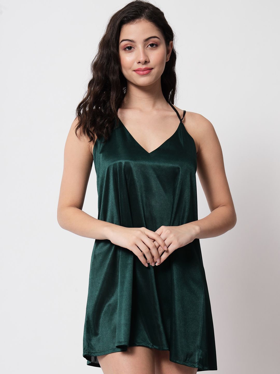 

Klamotten Women Solid Shoulder Straps Baby Doll, Green