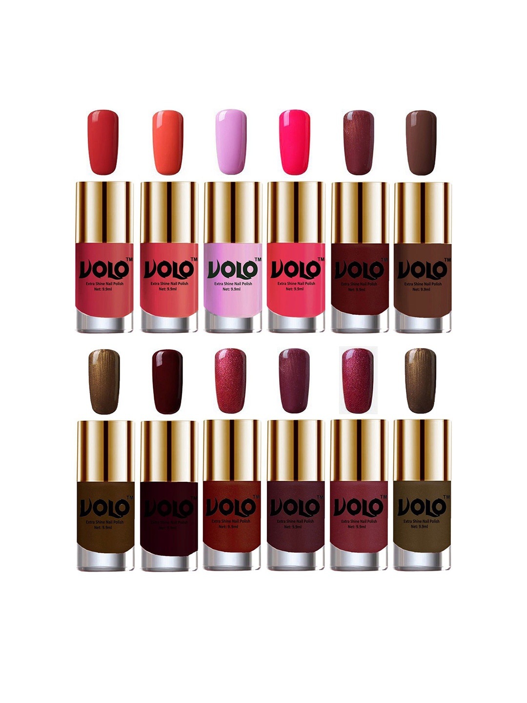 

VOLO Set Of 12 Luxury Super Shine Nail Polish - 9.9 ml Each-Combo No-286, Red