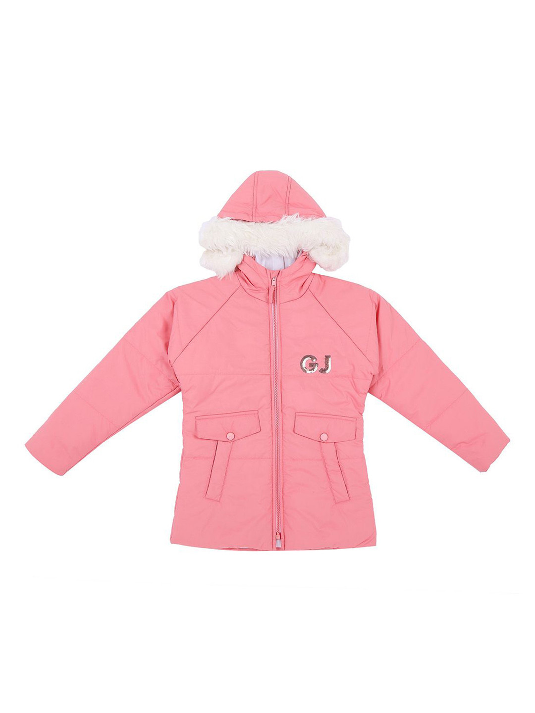 

Gini and Jony Girls Typography Embroidered Hooded Padded Jacket, Pink