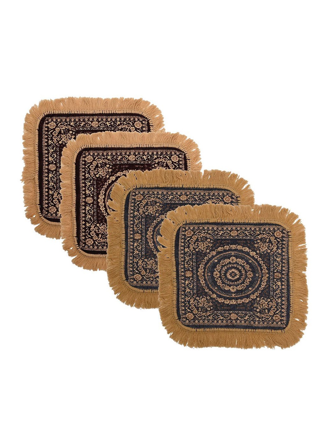 

Kuber Industries Brown & Grey 4 Pieces Printed Pooja Mats