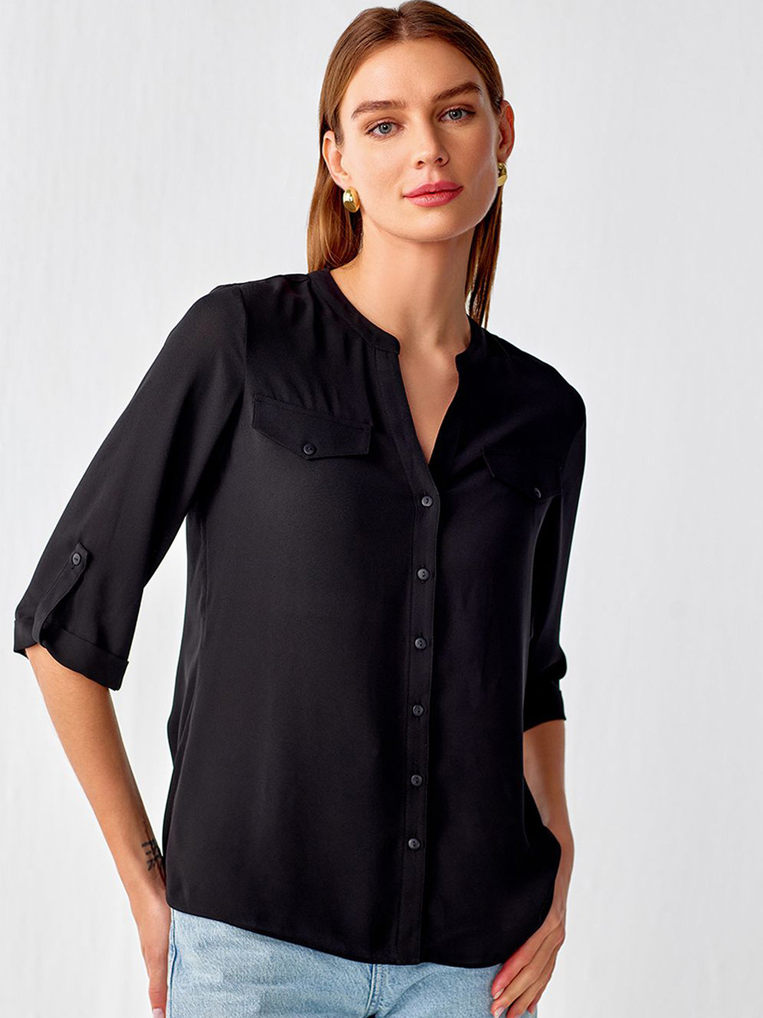 

COVER STORY Women Opaque Party Shirt, Black