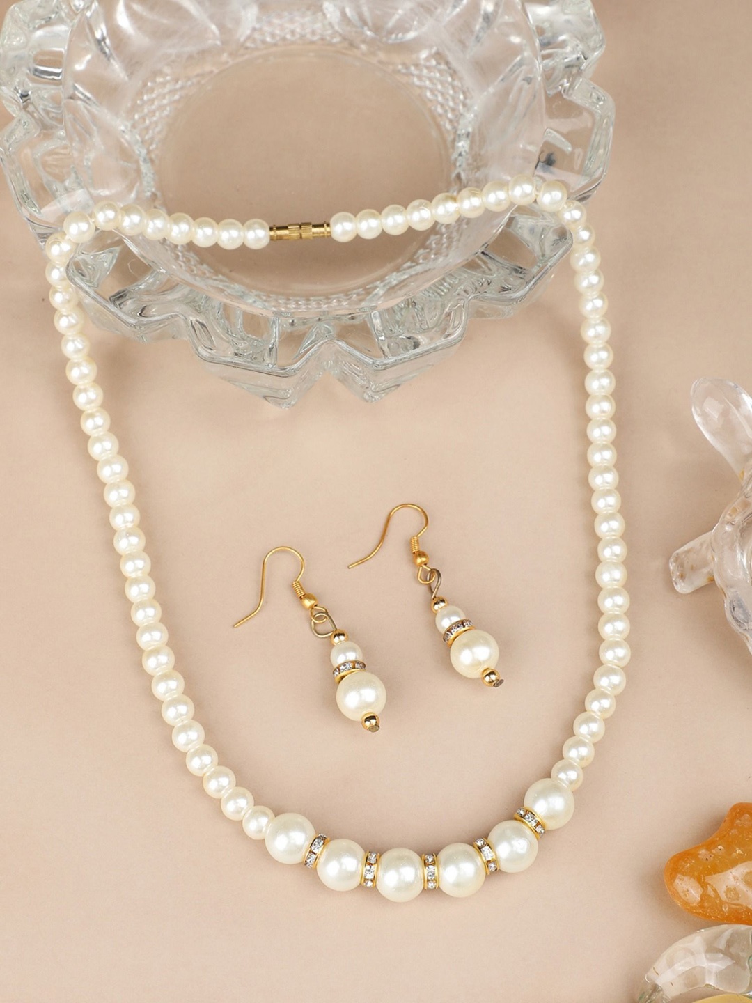 

ANIKAS CREATION Gold-Plated Beaded Necklace & Earrings