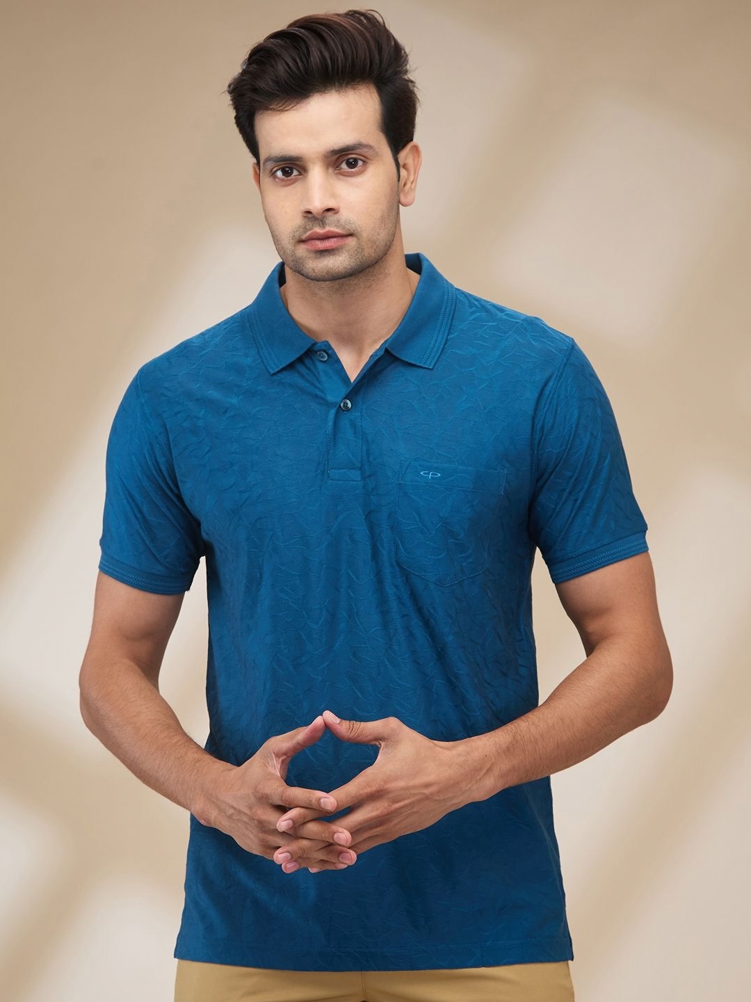 

ColorPlus Men Solid Polo Collar Cotton T-shirt, Blue