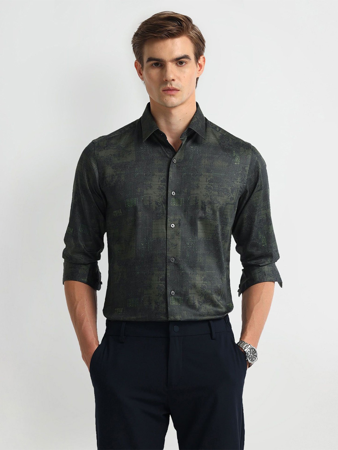 

Arrow New York Men Slim Fit Opaque Printed Casual Shirt, Grey
