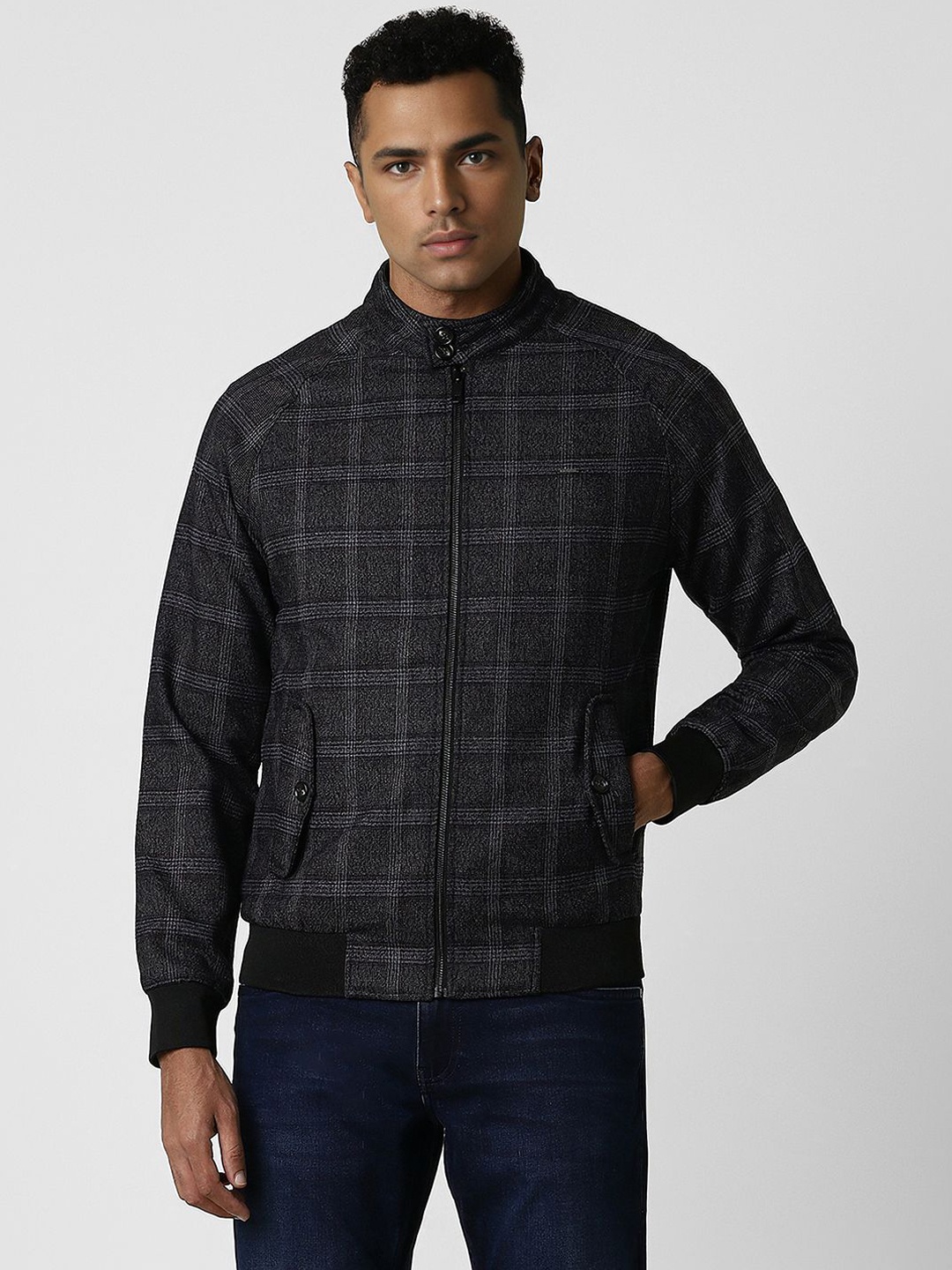 

Van Heusen Men Checked Mock Collar Tailored Jacket, Grey