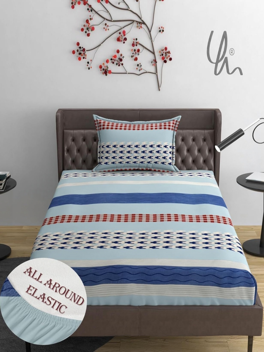 

Innovative Edge Brown and Blue Cotton 210 TC Single Bedsheet with 1 Pillow Cover
