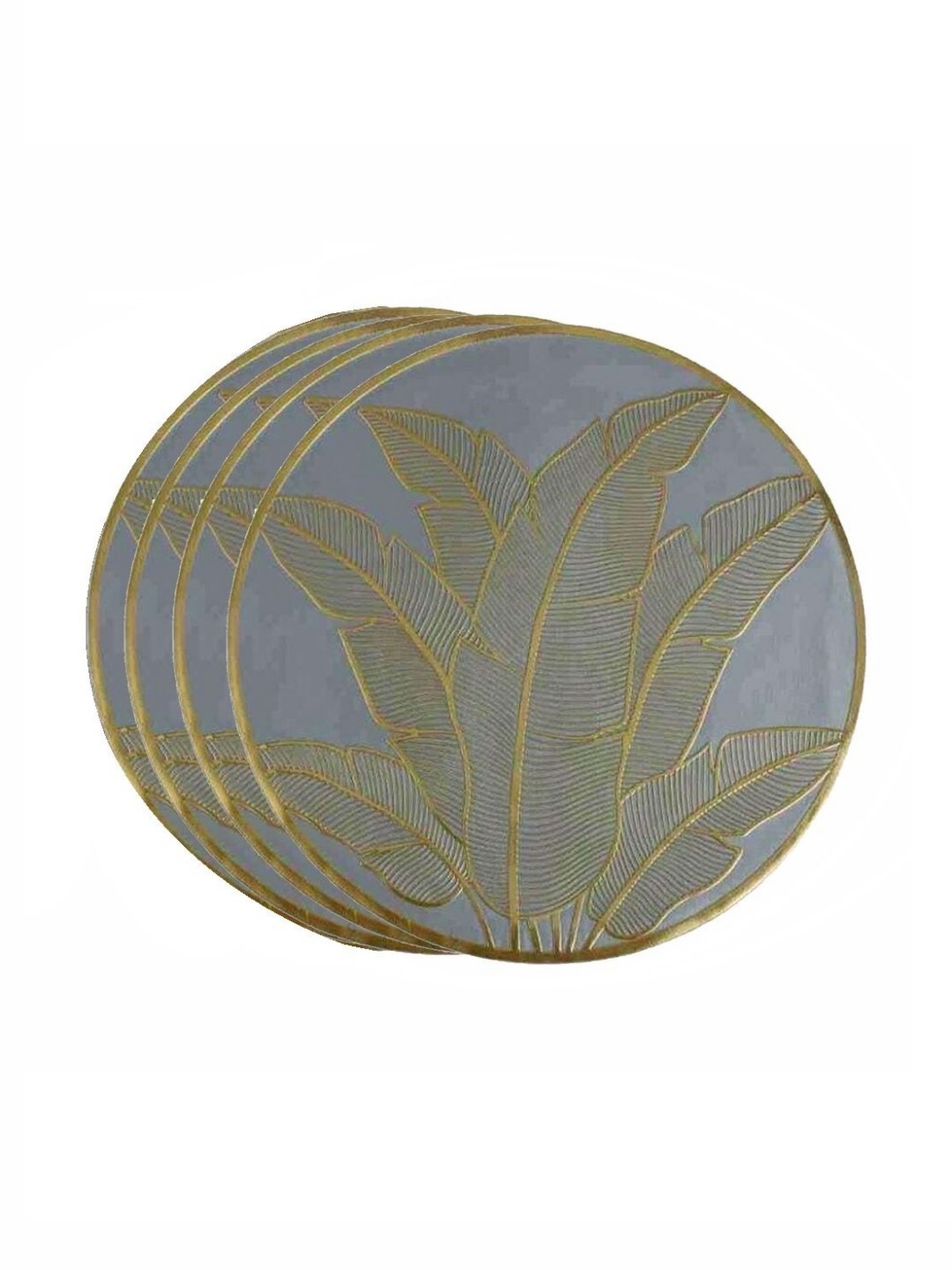 

TIED RIBBONS Grey & Gold Toned 4 Pieces Printed Round Shape Table Placemats