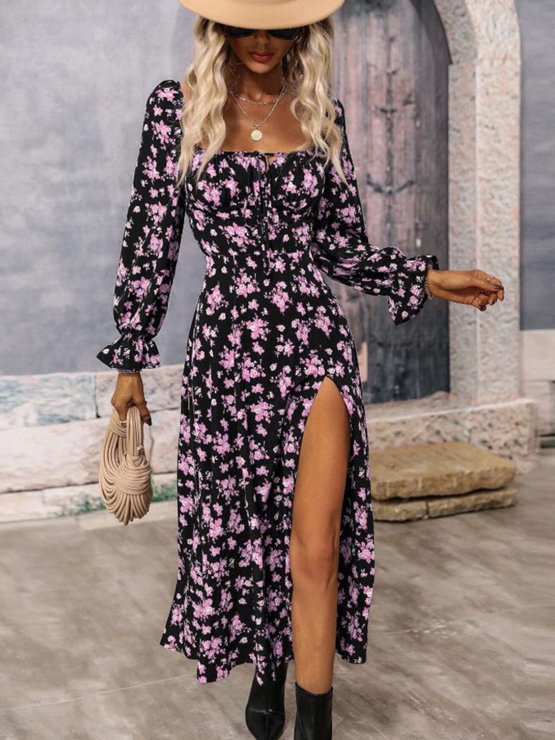 

HERE&NOW Floral Print Off-Shoulder Maxi Dress, Purple