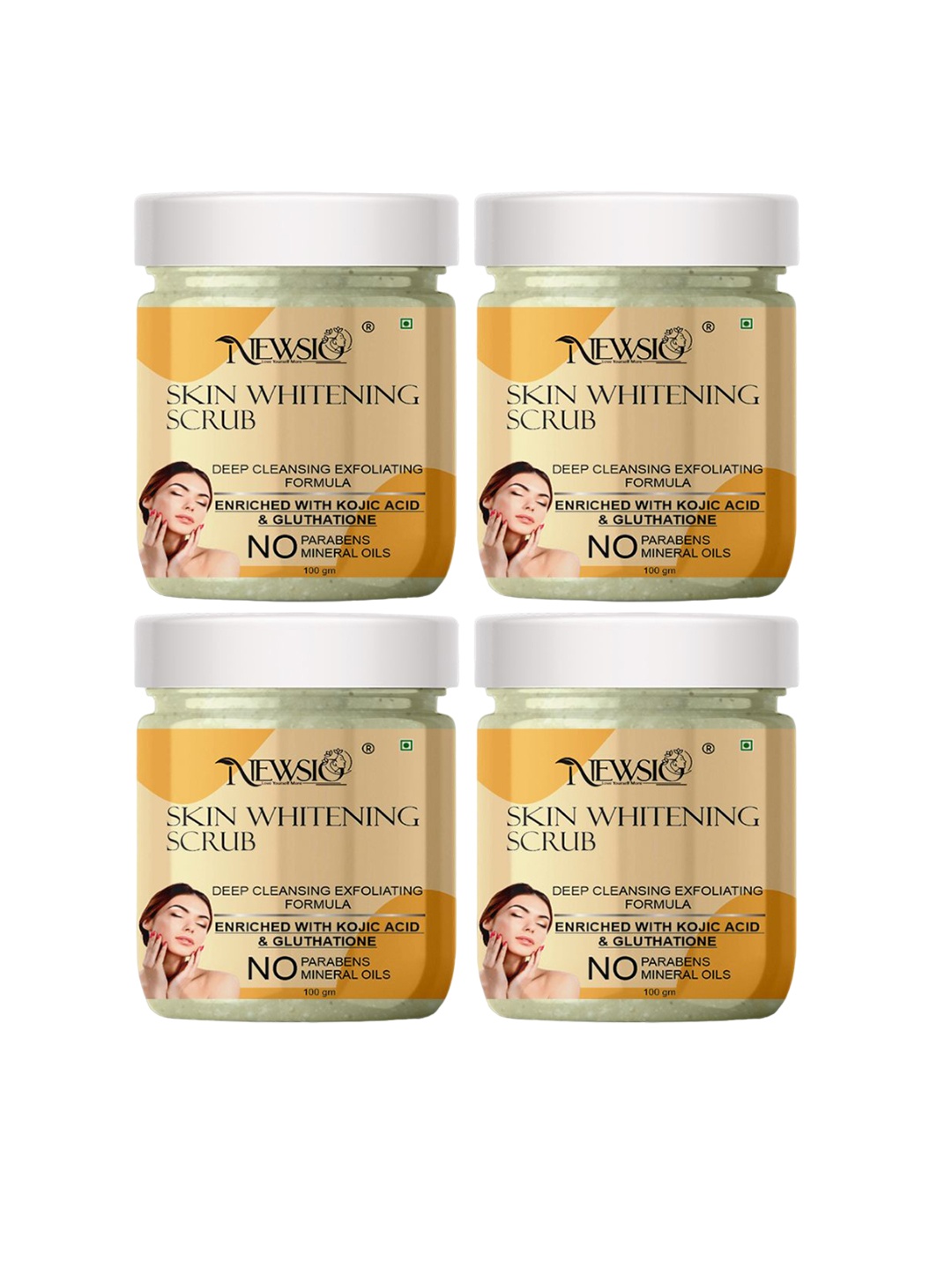 

Newsio Set Of 4 Skin Whitening Scrub With Kojic Acid- 100 g Each, Off white