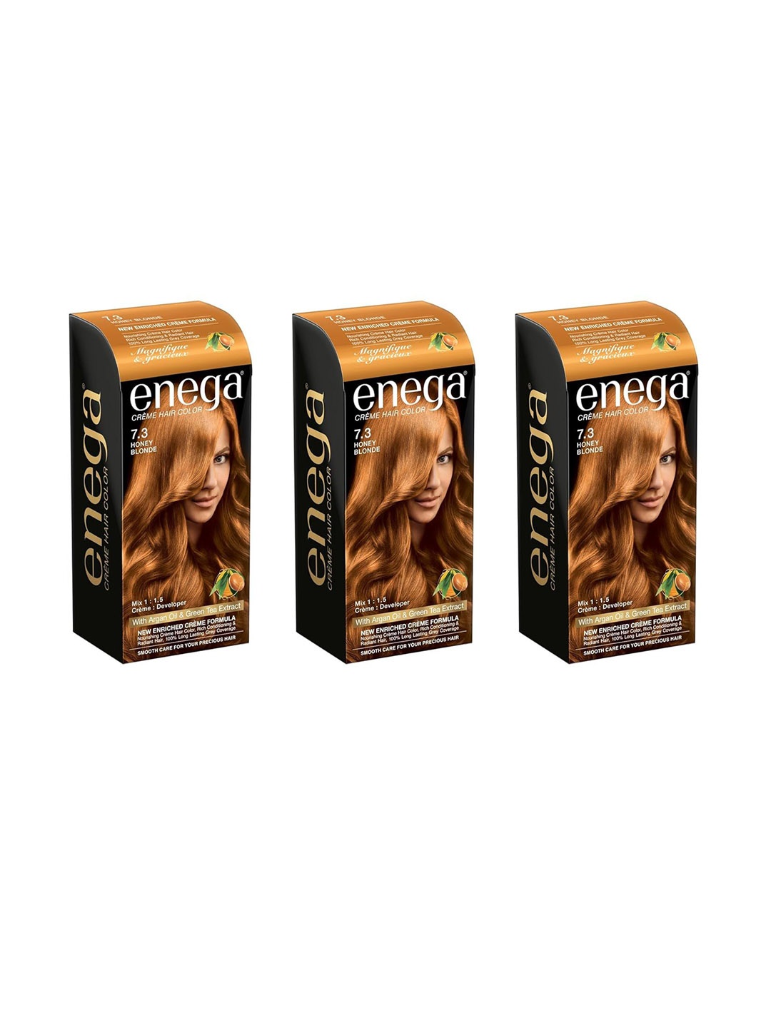 

Enega Set Of 3 Long Lasting Creme Hair Color-150 ml Each Shade-Honey Blonde, Gold