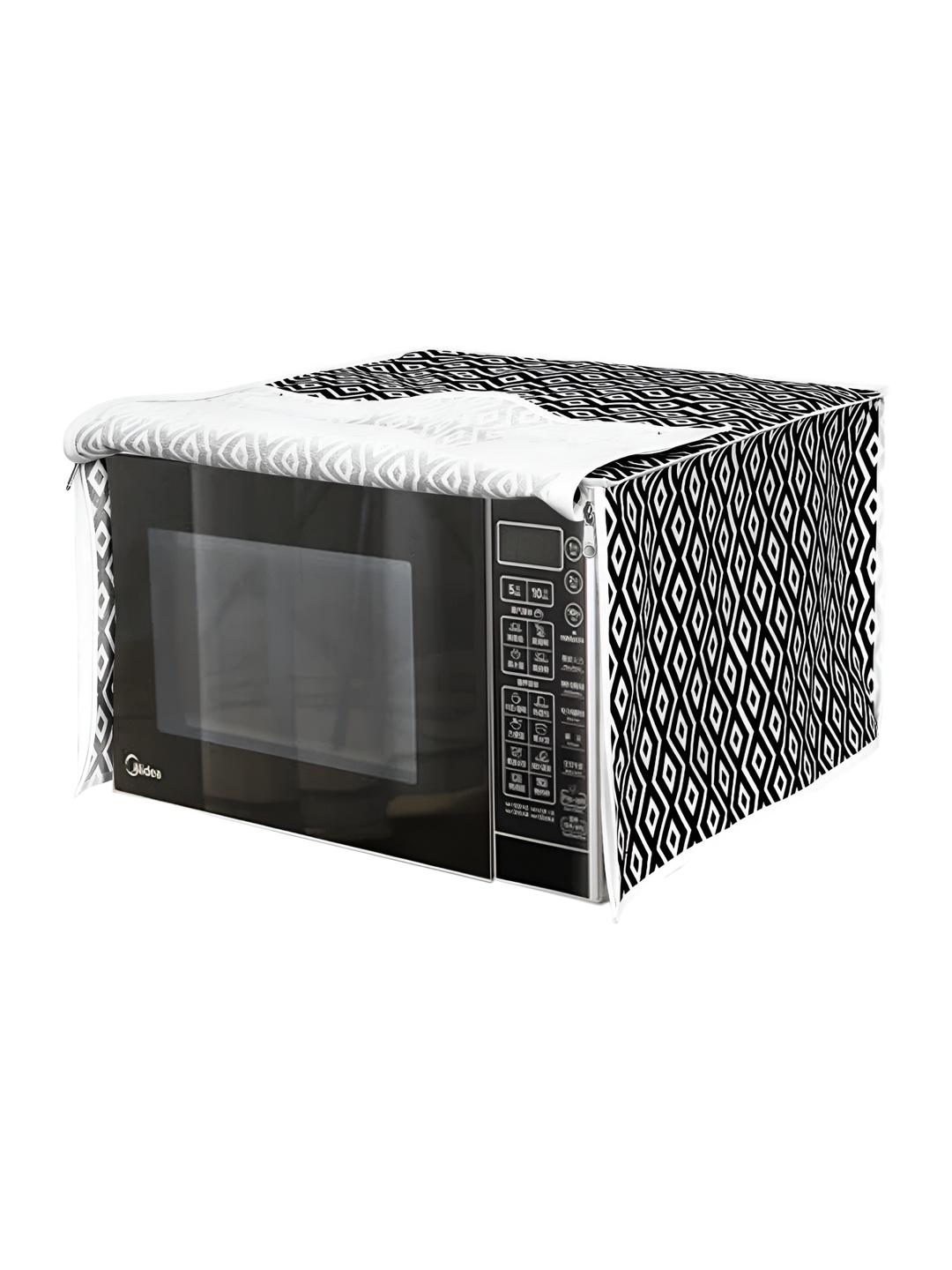 

prettykrafts Black & White Printed Microwave Oven Cover With Storage Pockets 28 L
