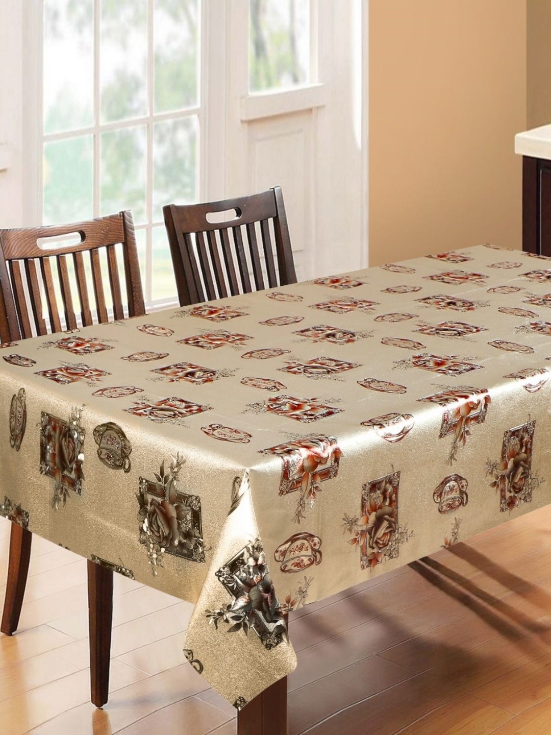 

Dakshya Industries Beige Floral Waterproof 6-Seater Table Cover