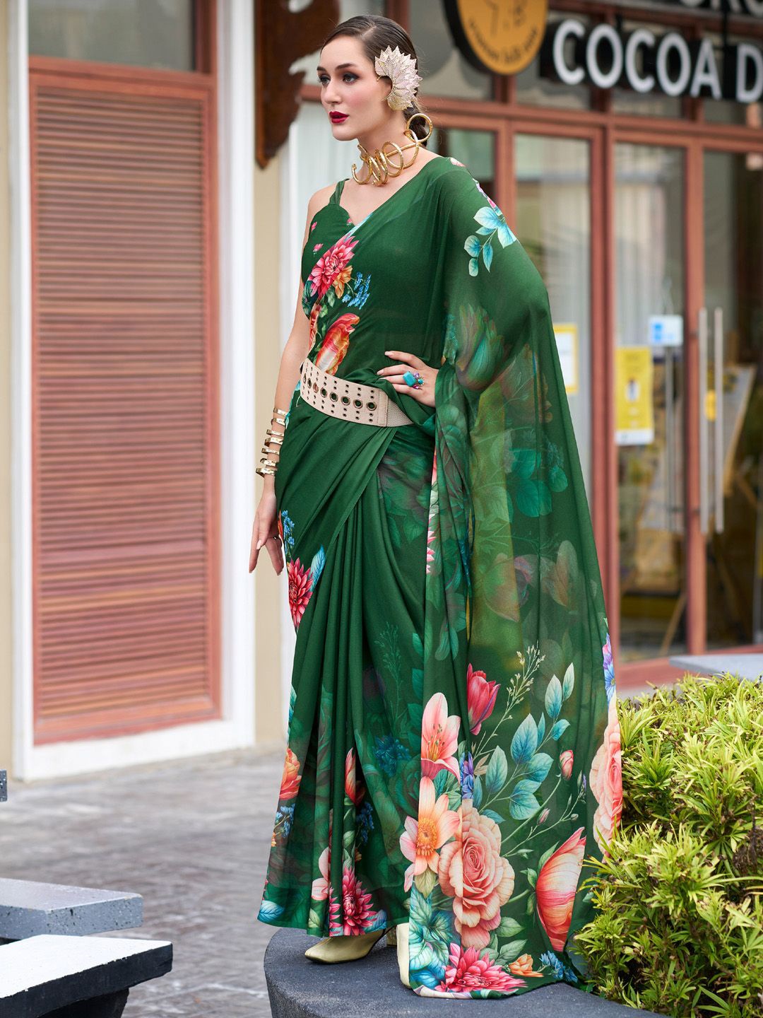 

Anouk Floral Printed Saree, Green