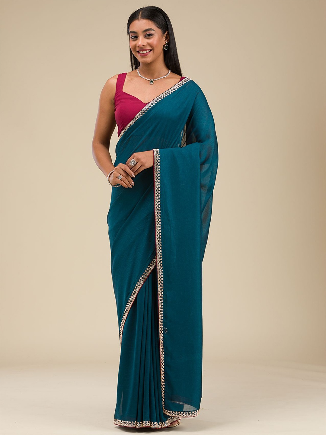

Koskii Beads and Stones Saree, Blue