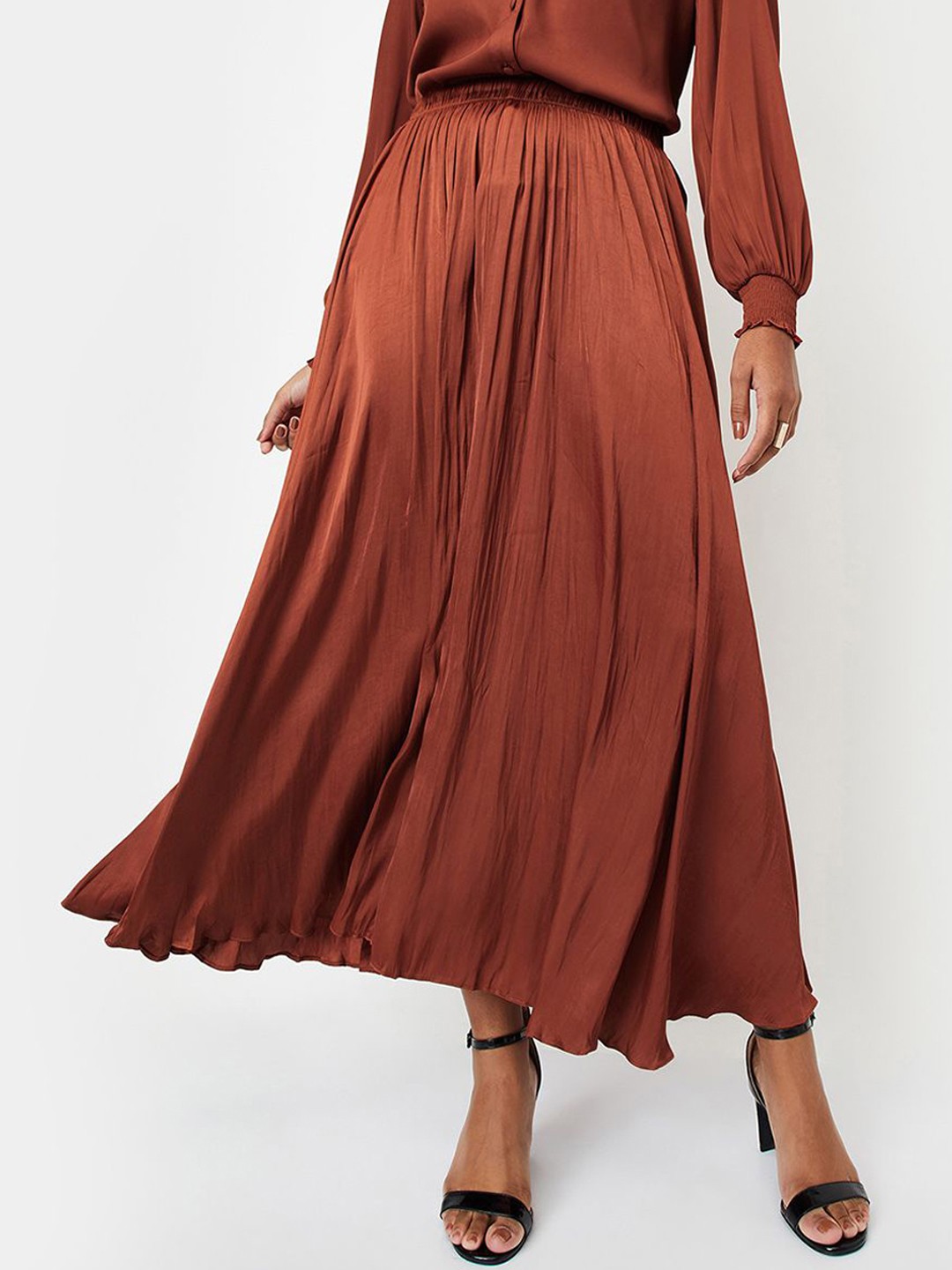 

Kalki x Max Women Solid Pleated Skirt, Rust