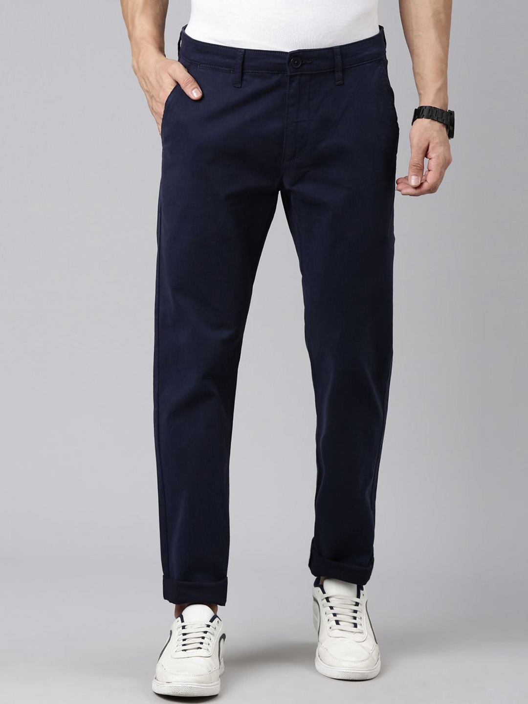 

American Bull Men Slim Fit Regular Trousers, Navy blue