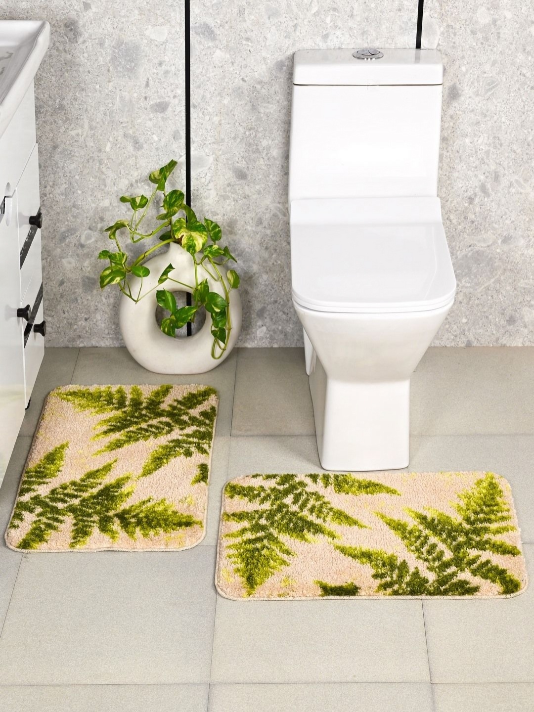 

Saral Home Beige & Green 2 Pieces Printed Anti-Skid Bath Rugs