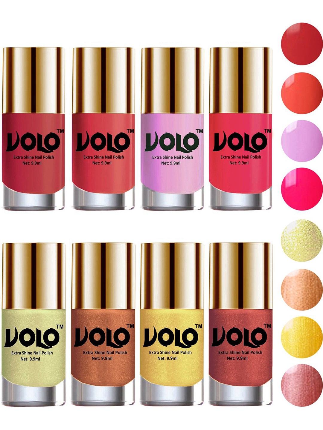 

VOLO Set Of 8 High-Shine Long Lasting Non Toxic Professional Nail Polish- 9.9ml Each, Red