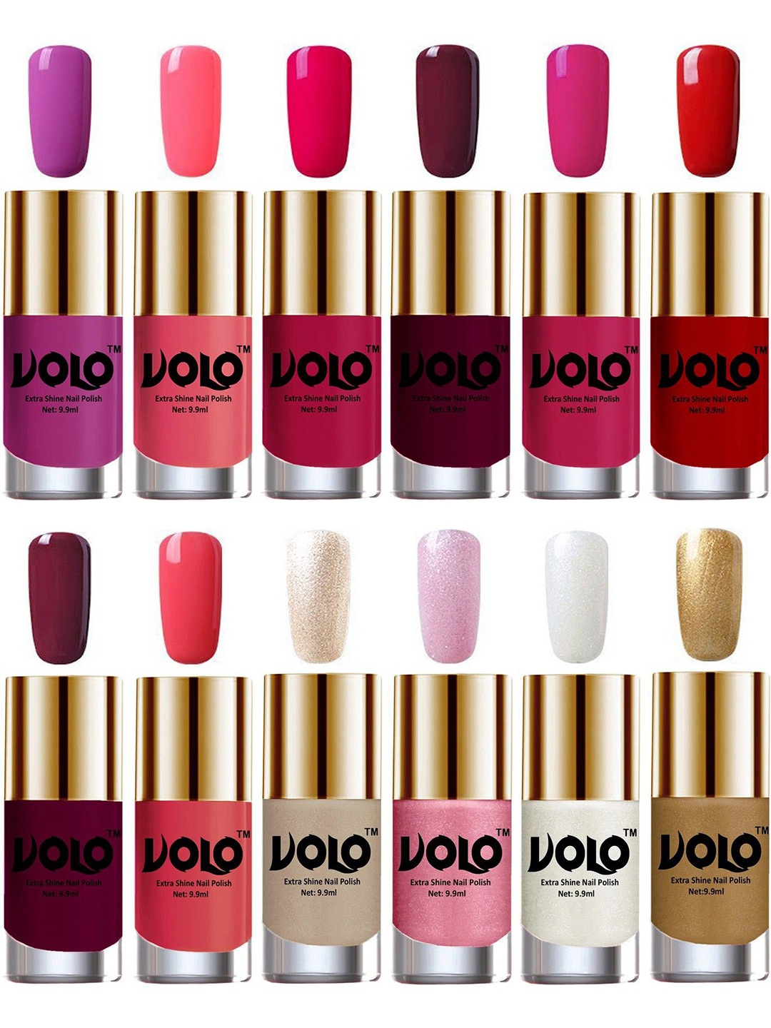 

VOLO Set of 12 Luxury Super Shine Nail Polish- 9.9ml Each-Combo No.38, Pink